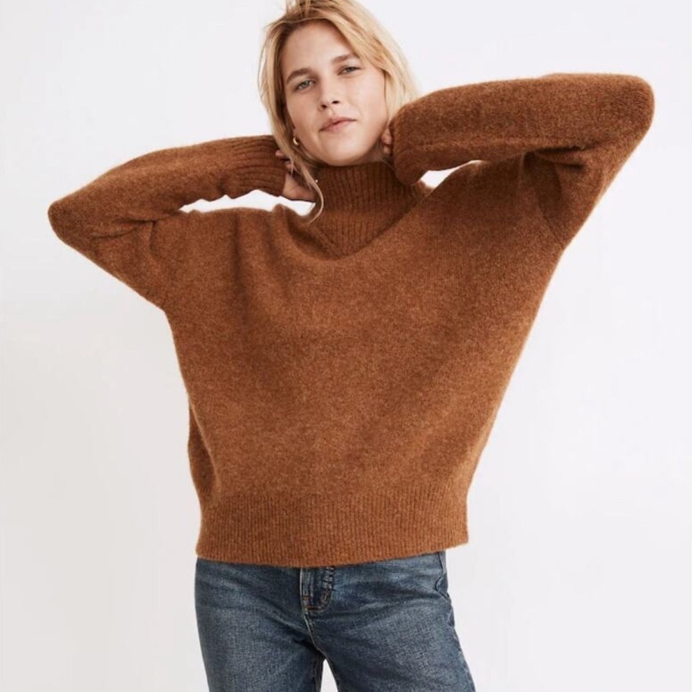 Madewell Dillon Mock Neck Knit Sweater Top Brown Women's Size XXL